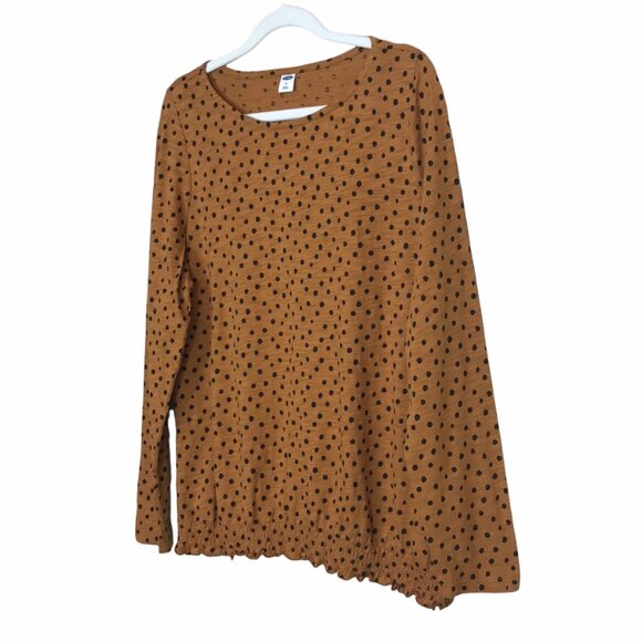 Old Navy Long Sleeve Lettuce Hem Top Gold Black Polka Dot Medium‎ - Picture 12 of 12